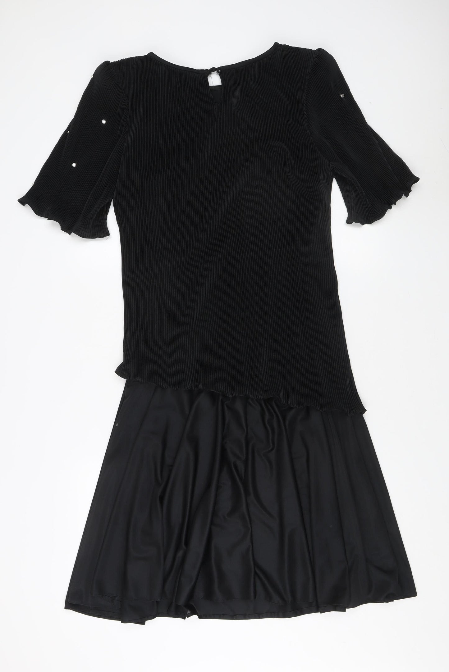 Classic Woman Black Beaded Dress Size 12 Flutter Sleeve