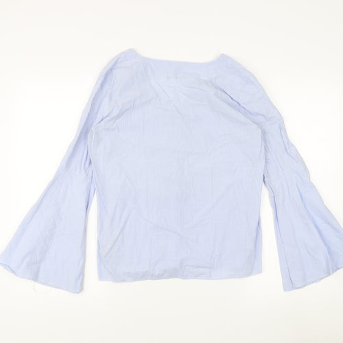 Zara Women's Blue Stripe Cotton V-Neck Blouse S