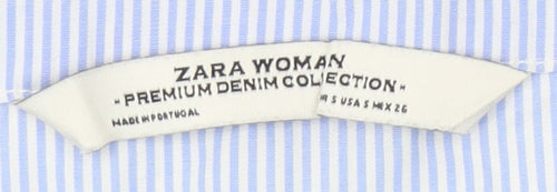 Zara Women's Blue Stripe Cotton V-Neck Blouse S