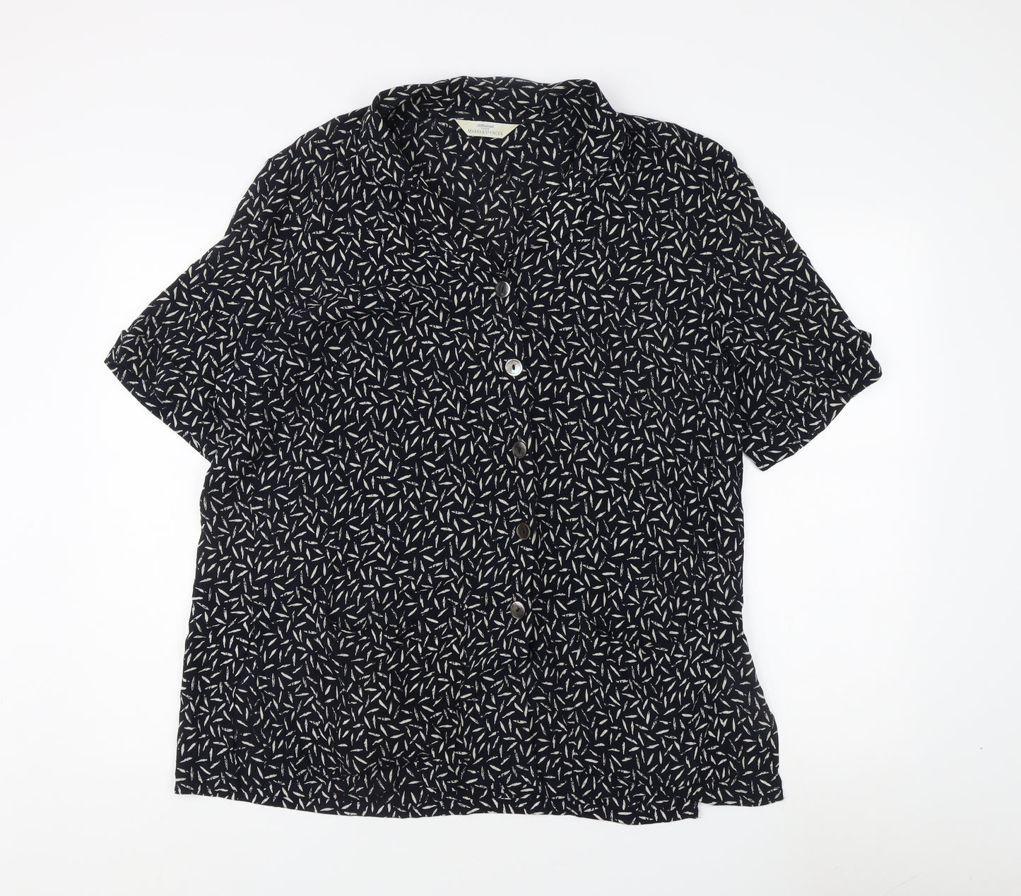 Marks and Spencer Women's Blue Geometric Button-Up Shirt