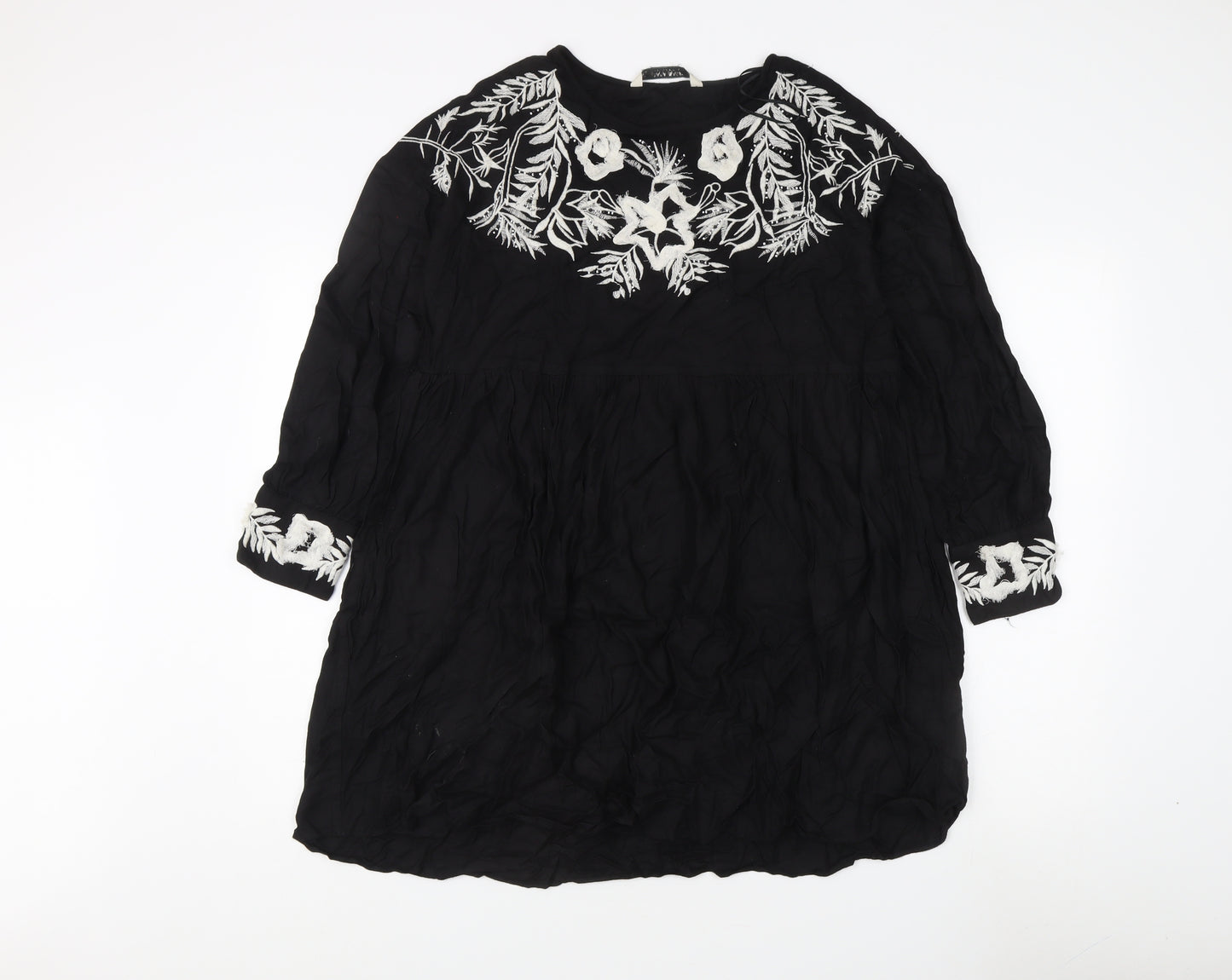 Zara Women Black Embroidered Dress M