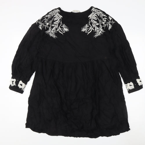 Zara Women Black Embroidered Dress M