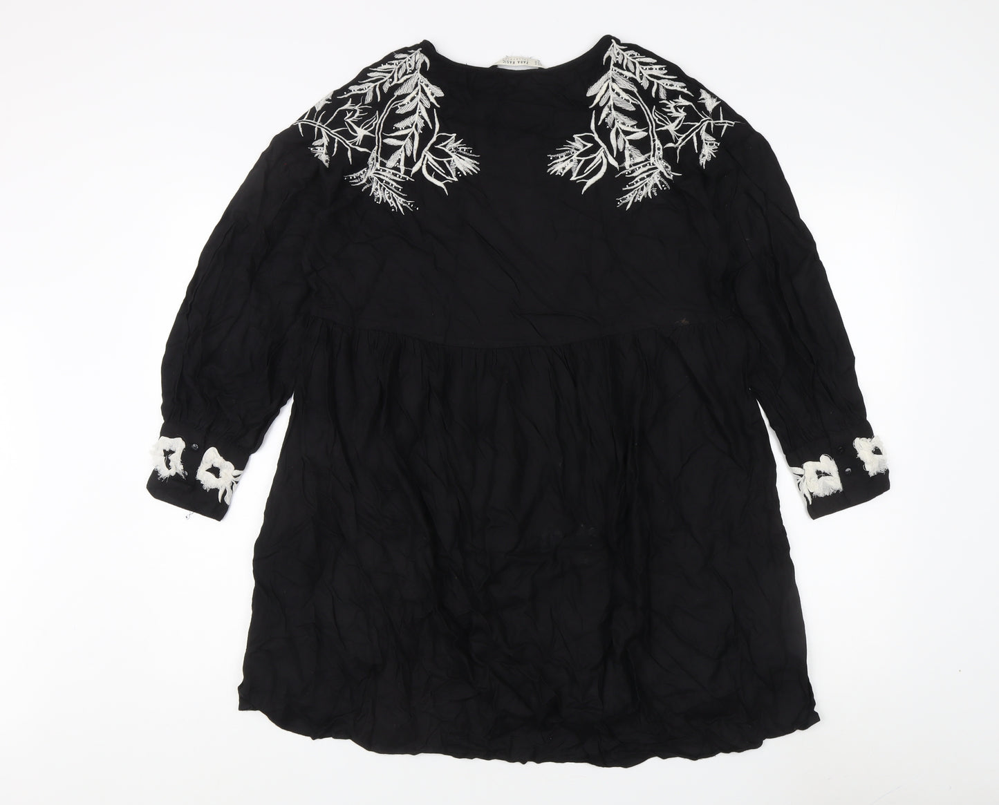 Zara Women Black Embroidered Dress M