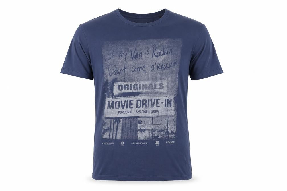 Front view of Jack & Jones Men's Blue Graphic T-Shirt, size S