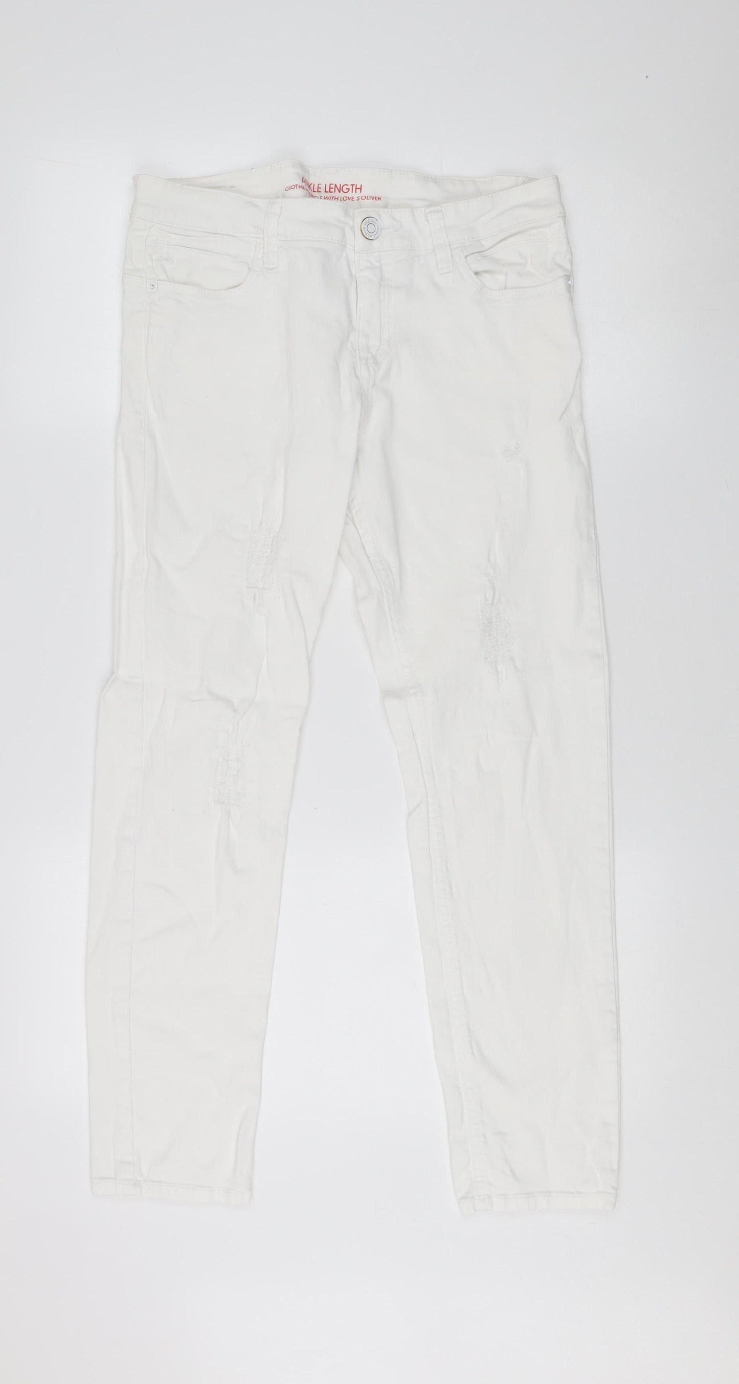 s.Oliver Women's White Ankle Jeans, Size 12, Distressed
