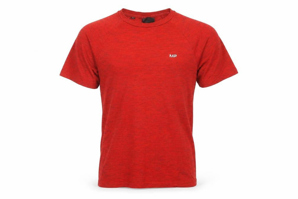 Front view of Myprotein Men's Red T-Shirt, size S, Basic Short Sleeve Activewear