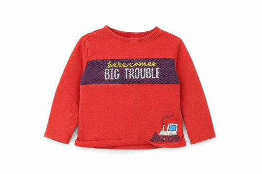 Front view of s.Oliver unisex baby red graphic print long sleeve t-shirt