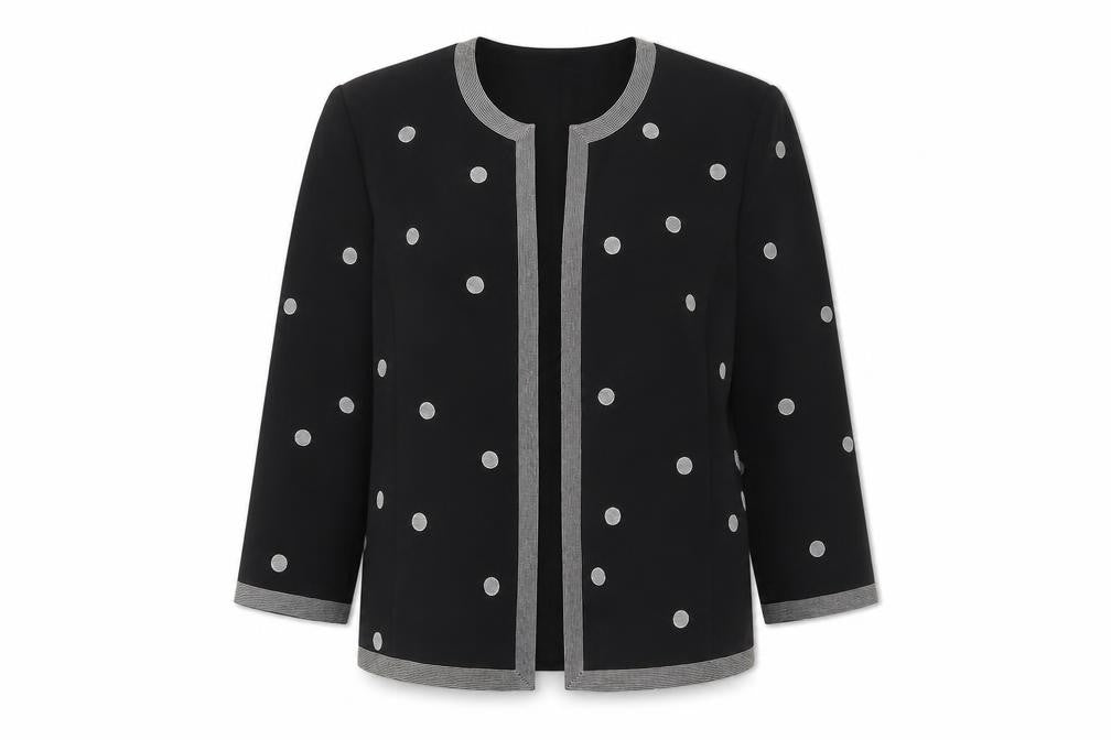 Front view of Windsmoor Women's Black Polka Dot Formal Jacket, size 10
