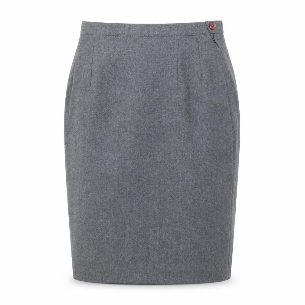 Front view of Katy Baker Women's Grey Pencil Skirt, size 10