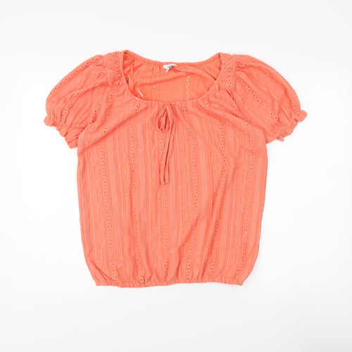 M&Co Women's Orange Blouse Size 14 Scoop Neck Puff Sleeve