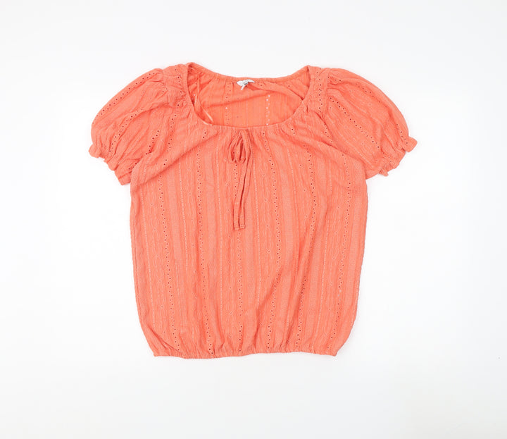 M&Co Women's Orange Blouse Size 14 Scoop Neck Puff Sleeve