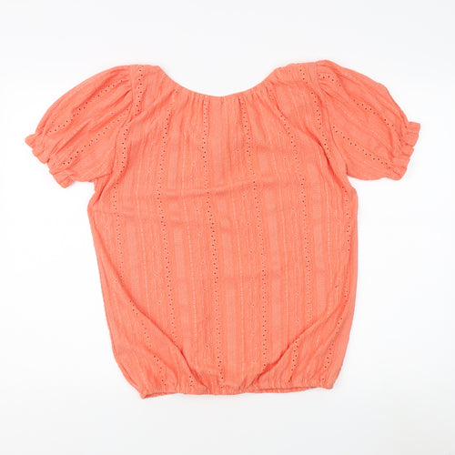 M&Co Women's Orange Blouse Size 14 Scoop Neck Puff Sleeve
