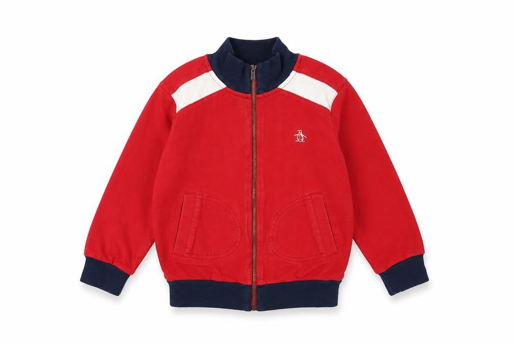Front view of Original Penguin boys’ red cotton bomber jacket 3 years
