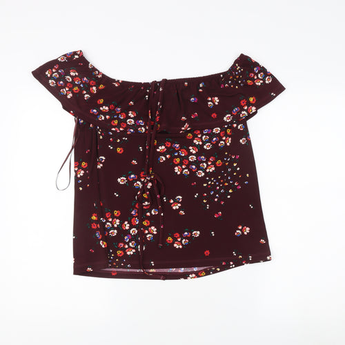 Oasis Women's Red Floral Off-Shoulder Blouse, L