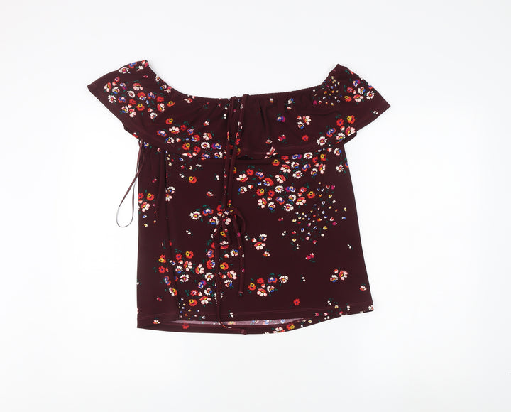 Oasis Women's Red Floral Off-Shoulder Blouse, L