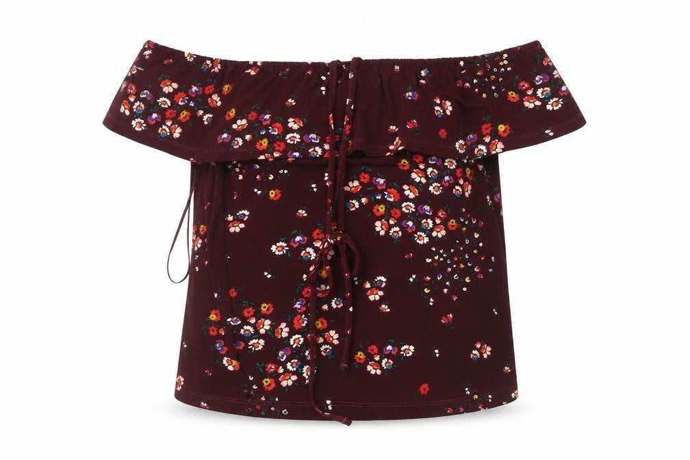 Front view of Oasis Women's Red Floral Off-Shoulder Blouse, L