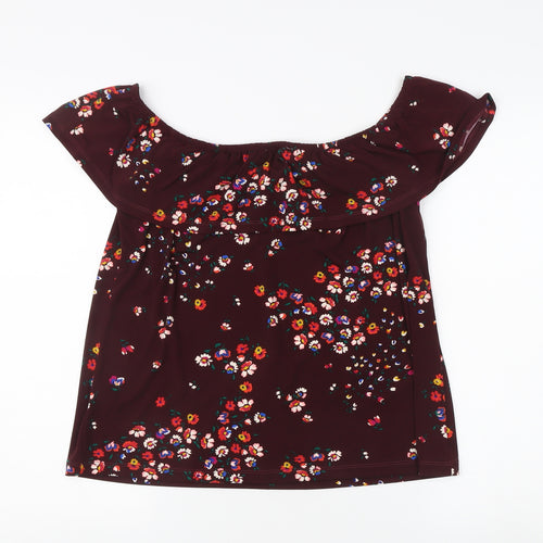 Oasis Women's Red Floral Off-Shoulder Blouse, L