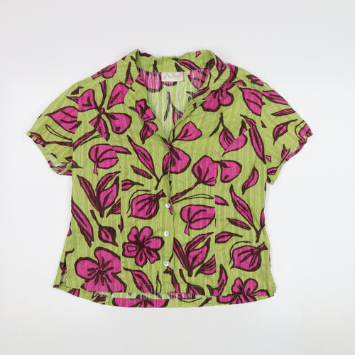 Adini Women's Green Floral Button-Up Blouse L