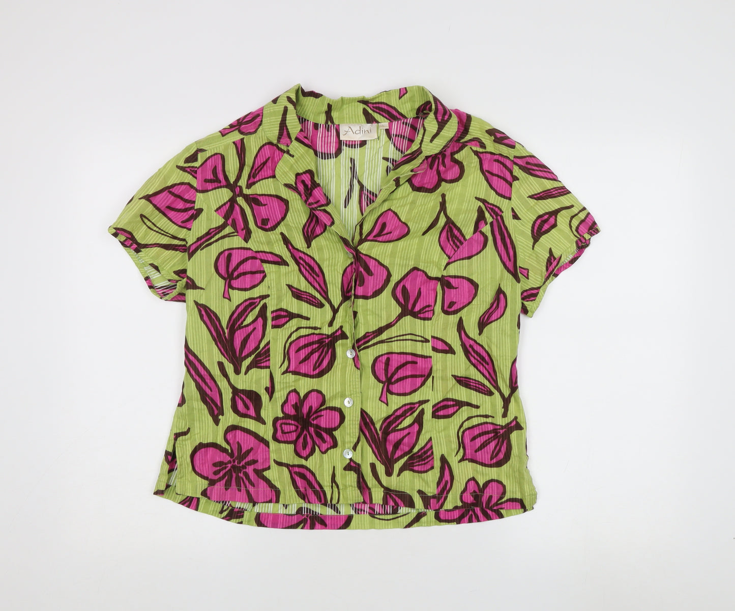 Adini Women's Green Floral Button-Up Blouse L
