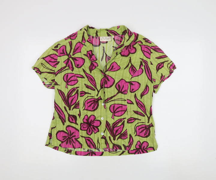 Adini Women's Green Floral Button-Up Blouse L