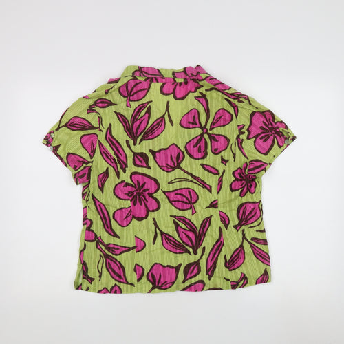 Adini Women's Green Floral Button-Up Blouse L