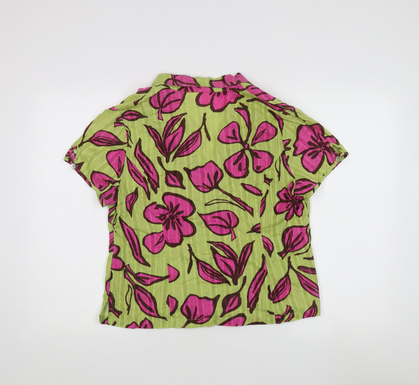 Adini Women's Green Floral Button-Up Blouse L