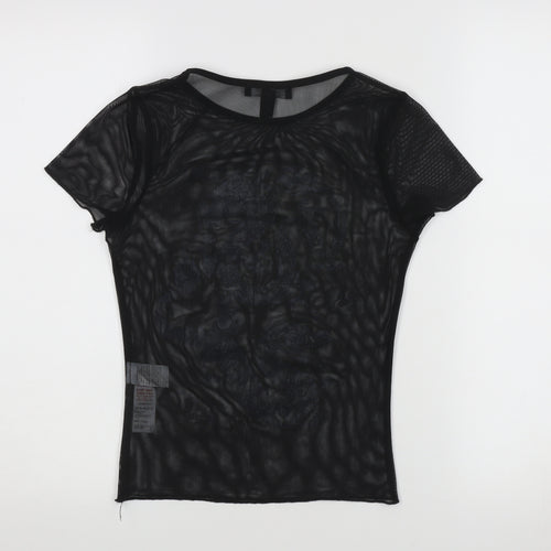 New Look Women's Black Mesh Dragon T-Shirt Size 8