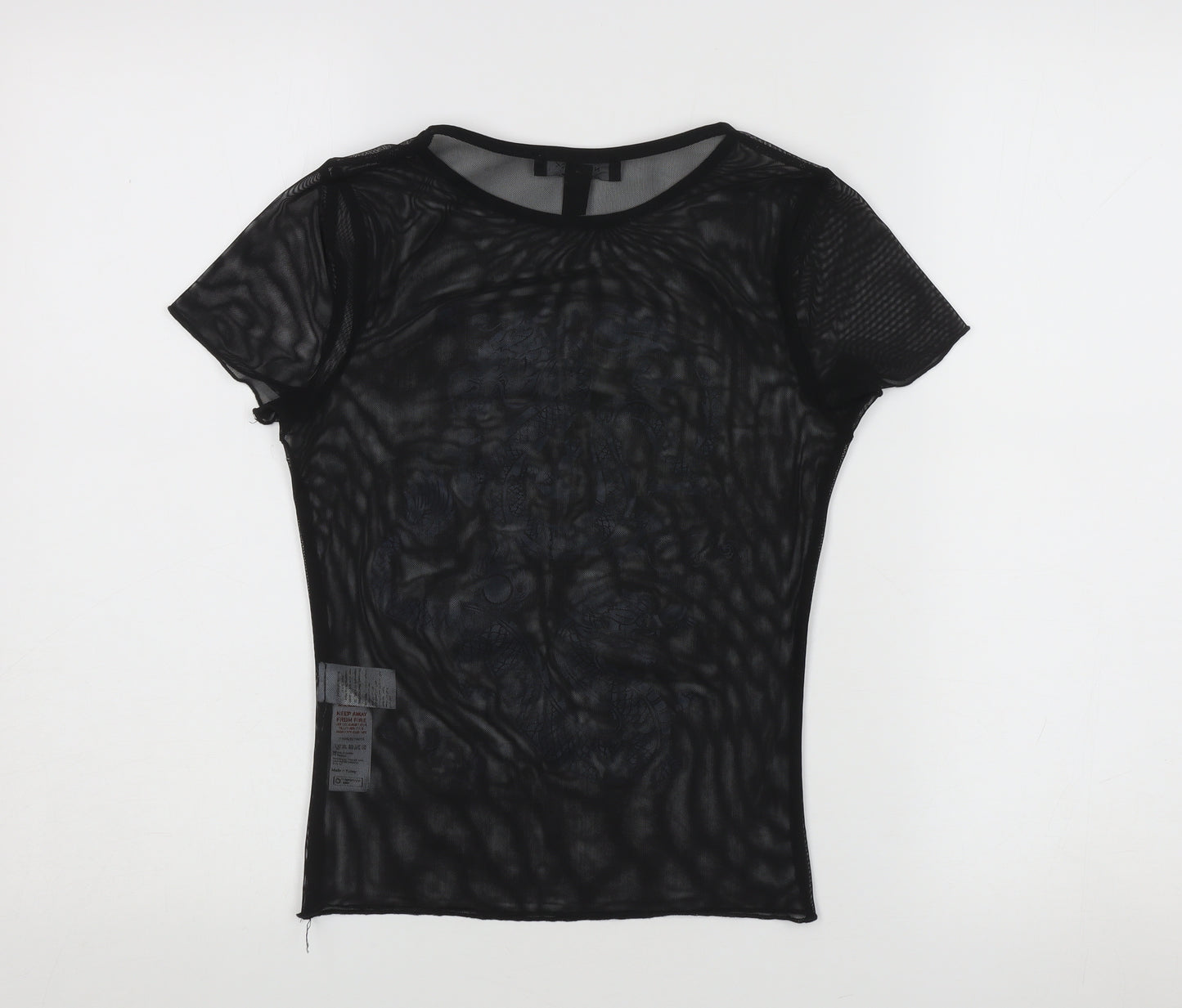 New Look Women's Black Mesh Dragon T-Shirt Size 8