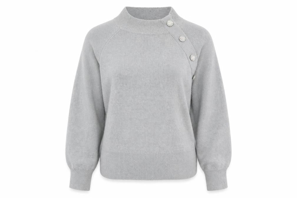 Front view of Amara Reya Women's Grey Mock Neck Jumper, size M