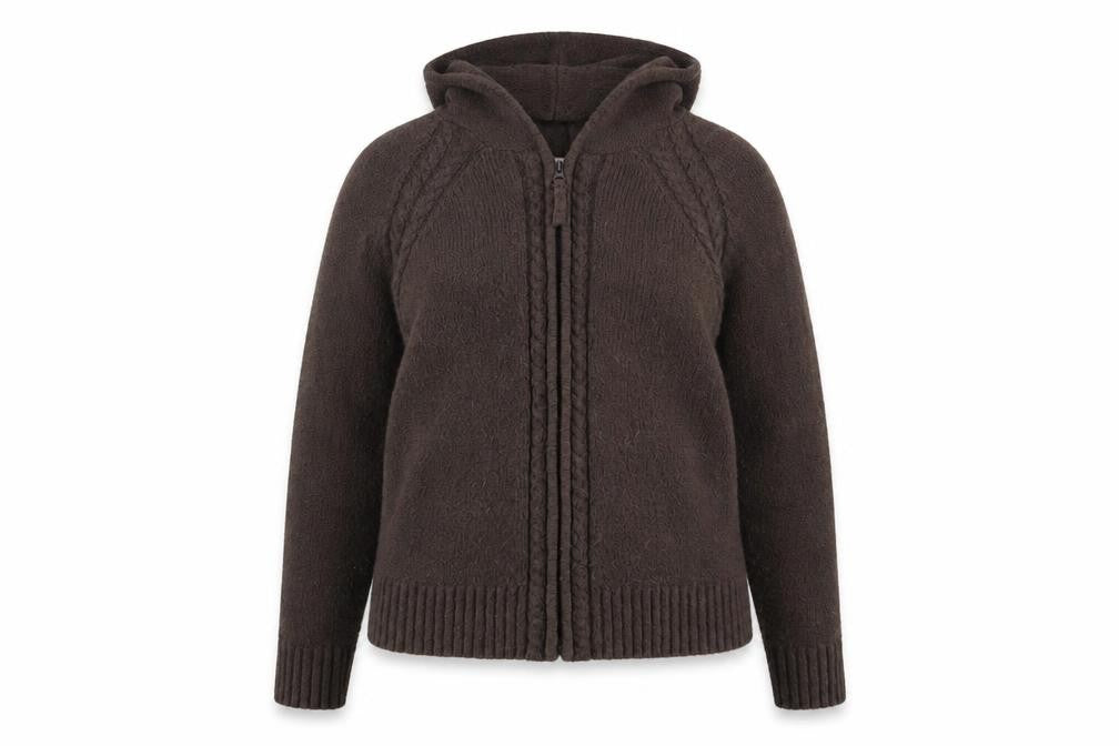 Front view of Berketex Women's Brown Hooded Jacket, size 14