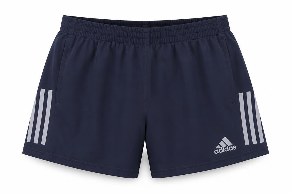 Front view of Adidas boys’ blue athletic running shorts m
