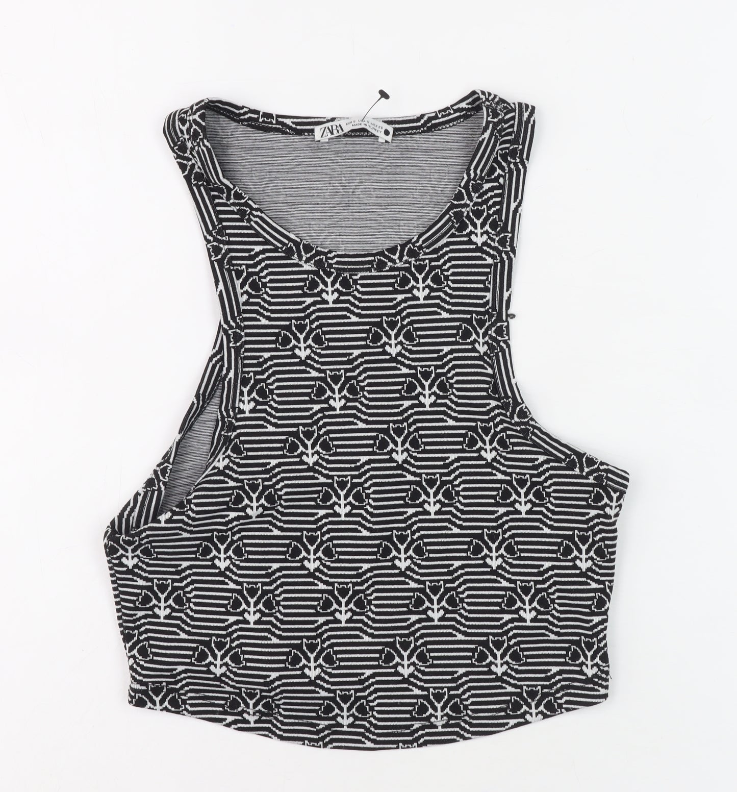 Zara Women's Black Geometric Cropped Tank Size S