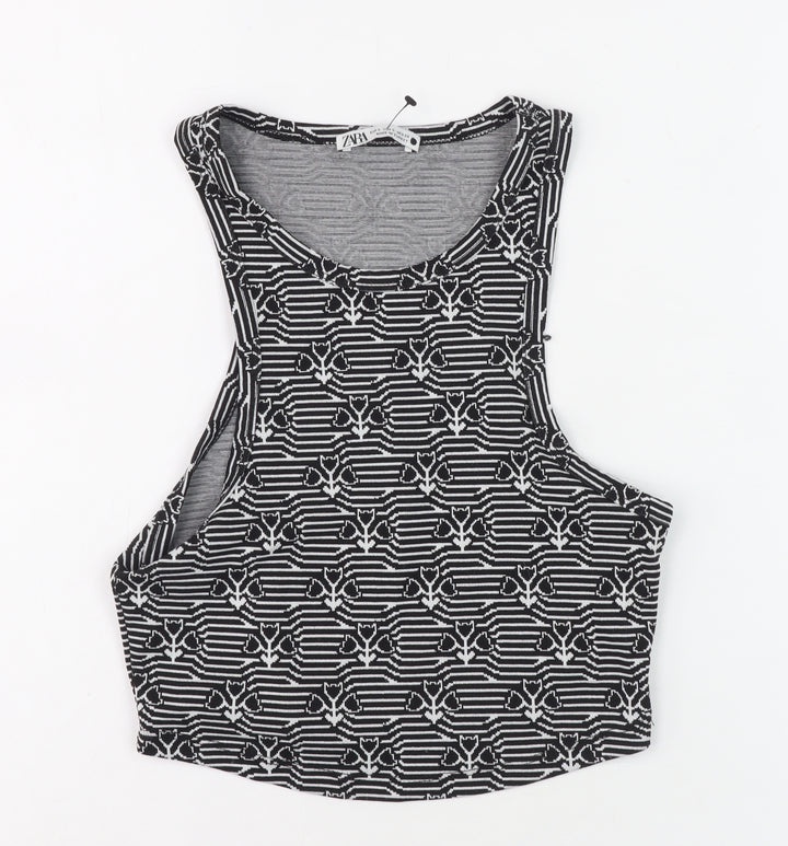 Zara Women's Black Geometric Cropped Tank Size S