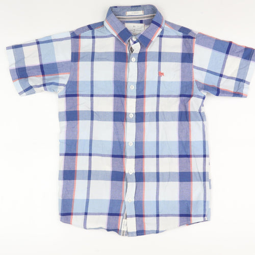 Jasper Conran Boys Blue Plaid Button-Up Shirt, Size 12 Years