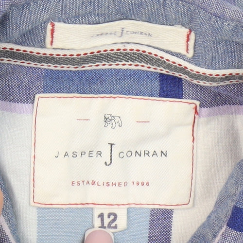 Jasper Conran Boys Blue Plaid Button-Up Shirt, Size 12 Years