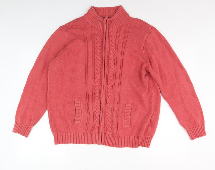 Isle Essentials Women Pink Full Zip Jumper, Plus Size 22-24