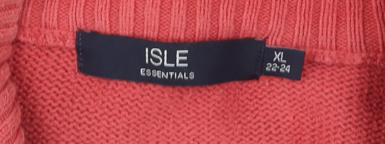 Isle Essentials Women Pink Full Zip Jumper, Plus Size 22-24