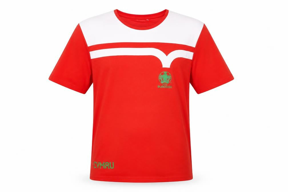 Front view of UEFA Euro 2020 Men's Red Graphic T-Shirt, size L