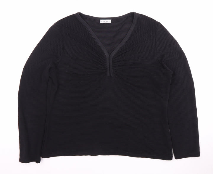 Planet Women's Black V-Neck Long Sleeve Top L