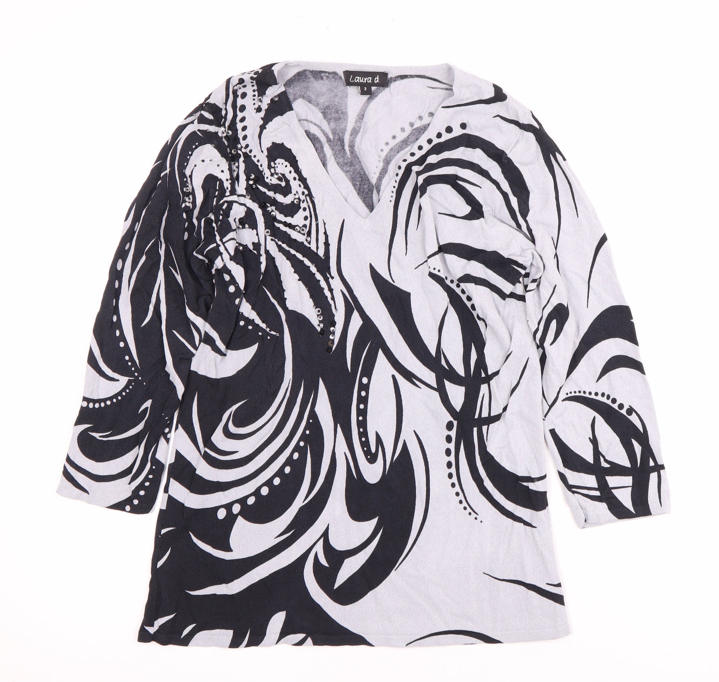 Laura d. Women's Multicoloured V-Neck Blouse, Size 2, Sequin Accents