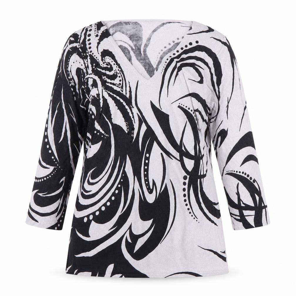 Front view of Laura d. Women's Multicoloured V-Neck Blouse, size 2, Sequin Accents