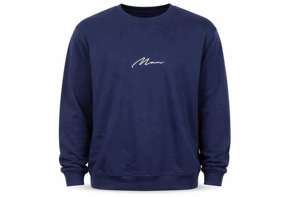 Front view of boohooMAN Men's Blue 2XL Pullover Sweatshirt