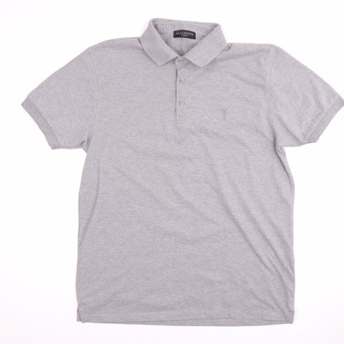 AllSaints Men's Grey XL Cotton Polo Shirt