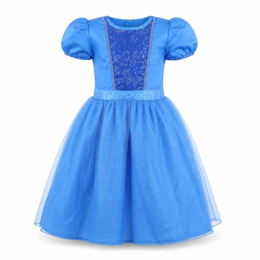 Roald Dahl Blue Girls Dress, Size 9-10, Short Puff Sleeve