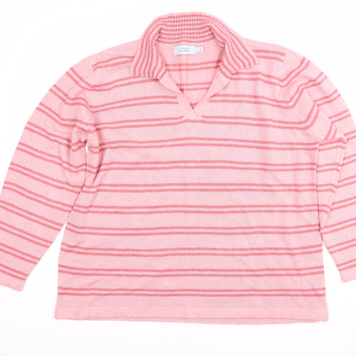 Honor Millburn Women's Pink XL Striped Collared Jumper