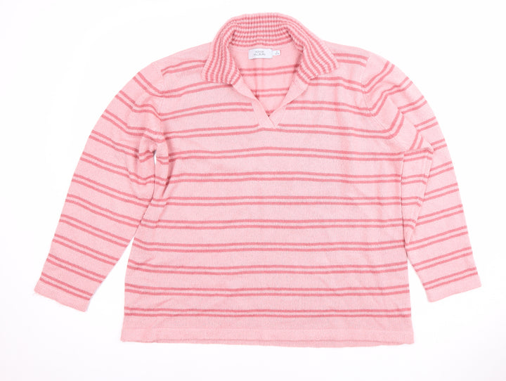 Honor Millburn Women's Pink XL Striped Collared Jumper