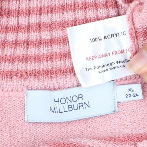 Honor Millburn Women's Pink XL Striped Collared Jumper