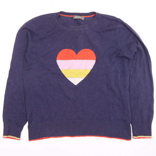 Oasis Women's Blue Crew Neck Heart Knit Jumper Size 12