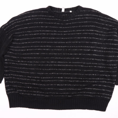 AND/OR Women’s Black Striped Jumper Size 16 Knitwear