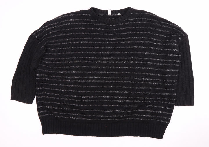 AND/OR Women’s Black Striped Jumper Size 16 Knitwear